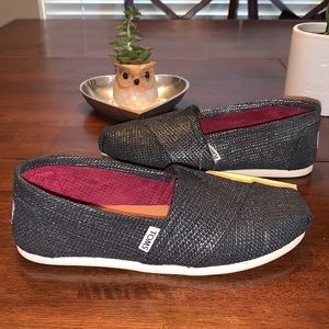 TOMS Classic Black Metallic Burlap Flat Shoes